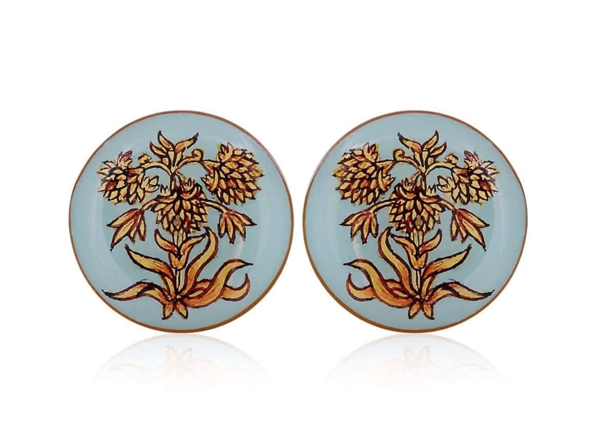 18k Gold Cufflinks With Flower Enameling - AGHOR