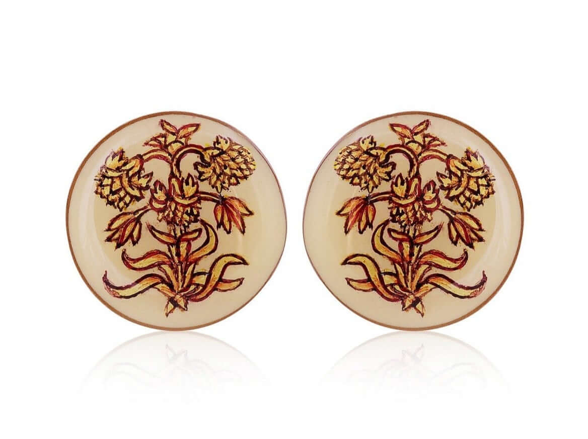 18k Gold Ivory Base Cufflinks With Delicate Motif Enameling - AGHOR