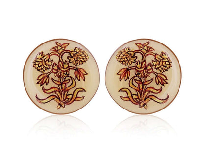 18k Gold Ivory Base Cufflinks With Delicate Motif Enameling - AGHOR