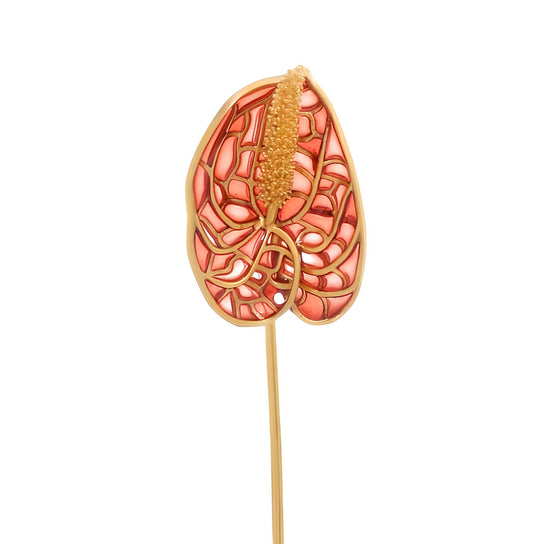 18k Gold Lilly Lapel Pin with Red Enameling - AGHOR