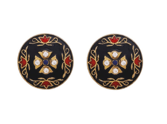 18k Gold Onyx Cufflinks With Delicate Enameling - AGHOR