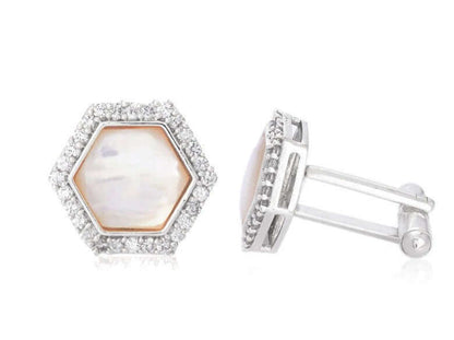 18k White Gold Diamond Cufflinks with Moonstone - AGHOR