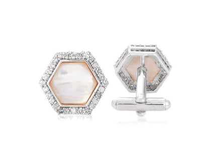 18k White Gold Diamond Cufflinks with Moonstone - AGHOR